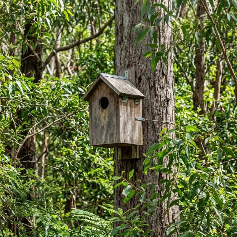 Animal nesting box installed as a humane alternative to a Vermont South roof cavity