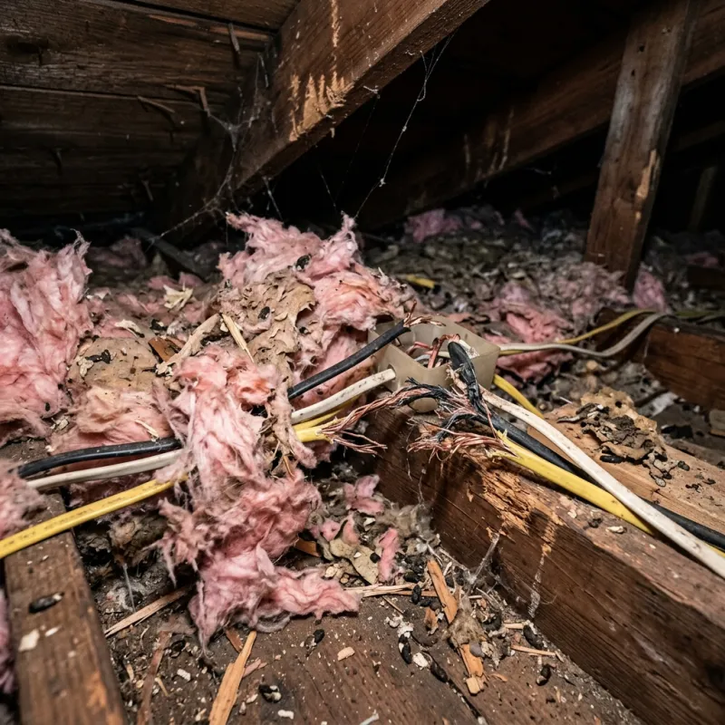 Contaminated ceiling insulation being assessed in a Vermont South roof space