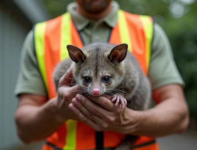 Animal handler safely recovering a deceased possum in Vermont South